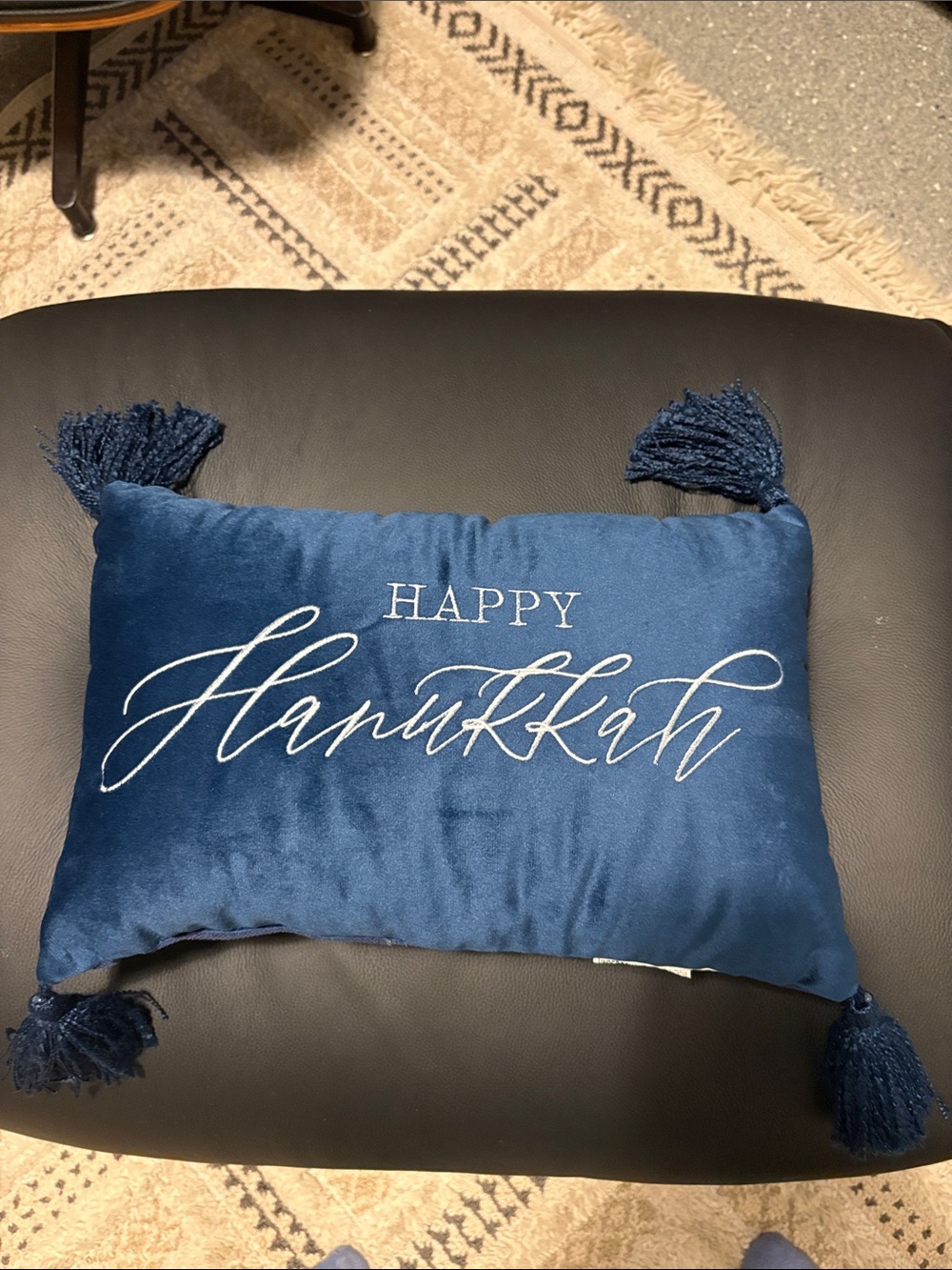 Happy Hanukkah Blue Decorative Tassel Pillow